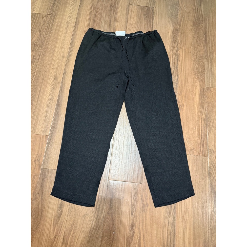 Liz Claiborne First Issue Womens Black Textured Drawstring Straight Leg Pants 2